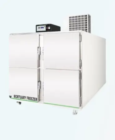 Microprocessor-controlled morgue refrigerator featuring Stainless Steel shelves, Perfect alarm system and CFC Free cooling maintaining a consistent +2°C to +6°C temperature range for optimal sample storage. CE, ISO certified