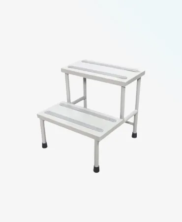 NM-1105 Bedside Foot Stool. Stainless steel, double step, ABS platform. Hospital grade, aids patient mobility & comfort.