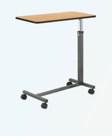 NM Enterprises  NM-8001 Overbed Table. Adjustable height, PE top, 4 lockable casters. Hospital furniture for patient comfort & care.