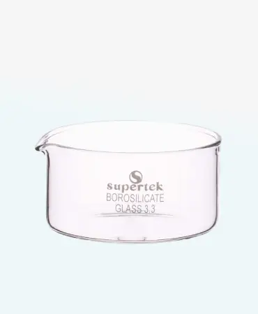 Supertek™ GW-1011 Borosilicate Dishes (40mm - 190mm), Smooth Fire-polished Rims & Spout for Precise Crystallization & Controlled Liquid Pouring.