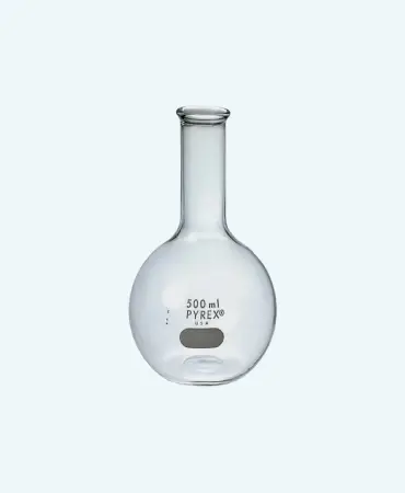 Pyrex™ GW-1009 Corning™ Long Neck Flasks (50mL - 12L), Tooled Mouth & Flat Bottom, Borosilicate Glass for Precise Reflux & Sampling in School & College Labs.