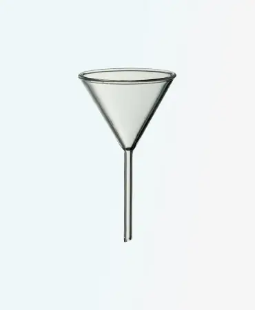 Spill-free & Precise Pouring: GW-1014 Angle Funnel, Durable Borosilicate Glass, Heavy Walls & Beaded Rim for Leakproof & Controlled Dispensing (58° Short Stem).