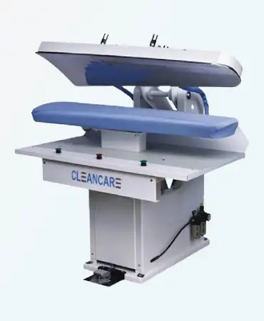 CLEANCARE General Utility Press. Steam-heated stainless steel head, jumbo push button, digital timer. Adjustable pressure for any fabric. Professional-grade results.